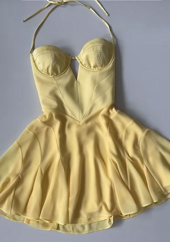 16th Birthday A Line Halter Yellow Homecoming Dresses Short Mini Birthday Dress C3102