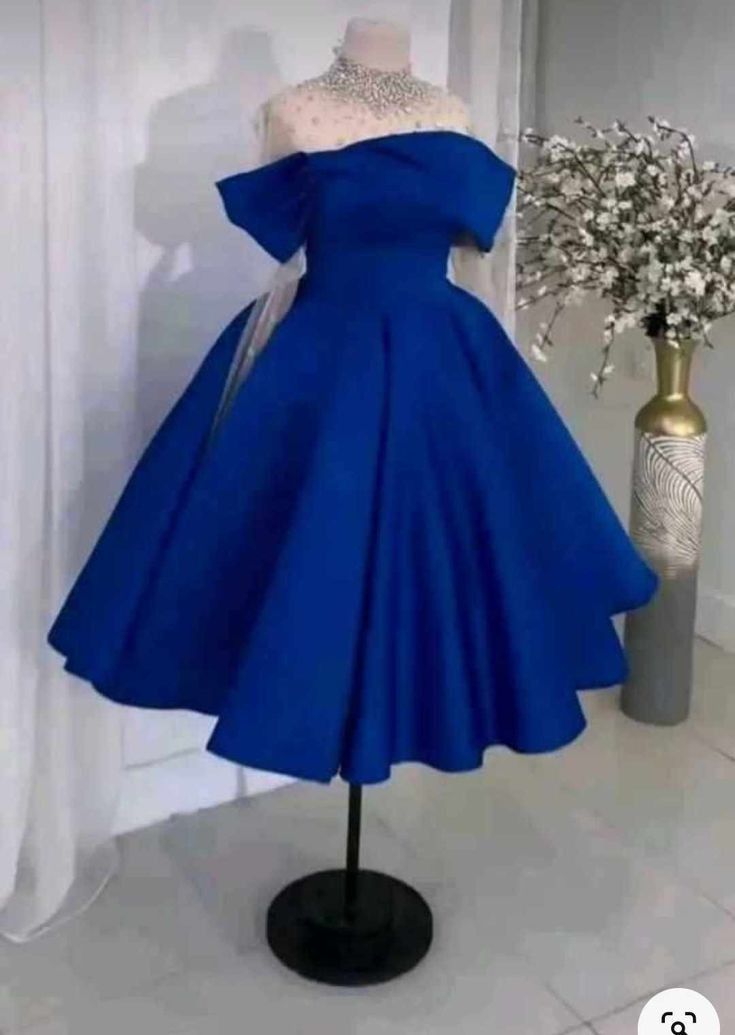 Sexy Ball Gown Off The Shoulder Satin Royal Blue Short Homecoming Dress Birthday Dresses C3323