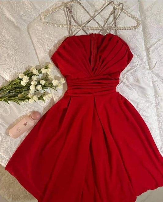 16th Birthday A Line Spaghetti Straps Red Homecoming Dresses Short Birthday Dress C3381