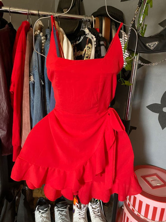 18th Birthday A Line Red Chiffon Ruffles Homecoming Dresses Short Mini Birthday Dress C3418