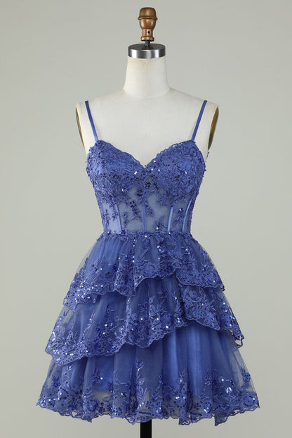 Simple Straps A-Line Applique Tulle Homecoming Dress C362