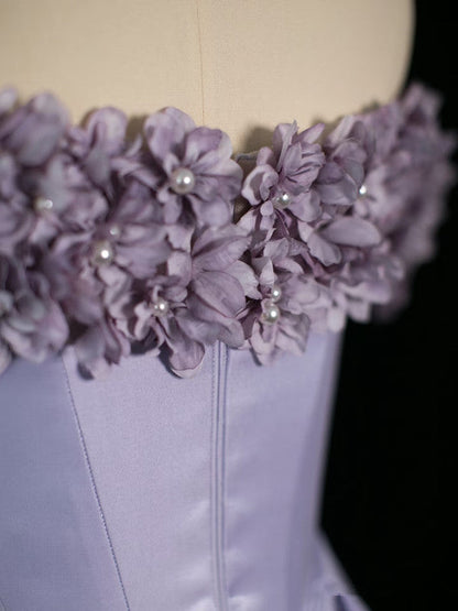 Pretty A Line Off The Shoulder Lilac Long Floral Prom Dresses Party Evening Dress C3759