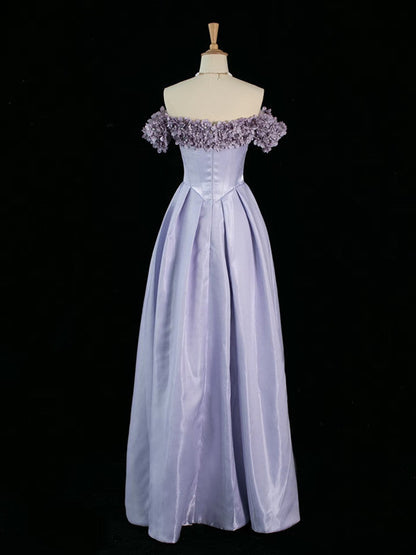 Pretty A Line Off The Shoulder Lilac Long Floral Prom Dresses Party Evening Dress C3759