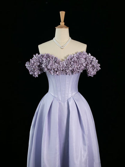 Pretty A Line Off The Shoulder Lilac Long Floral Prom Dresses Party Evening Dress C3759