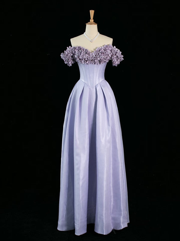 Pretty A Line Off The Shoulder Lilac Long Floral Prom Dresses Party Evening Dress C3759