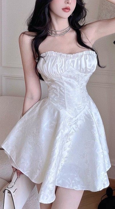 Sexy A line Strapless Short White Lace Homecoming Dress C398