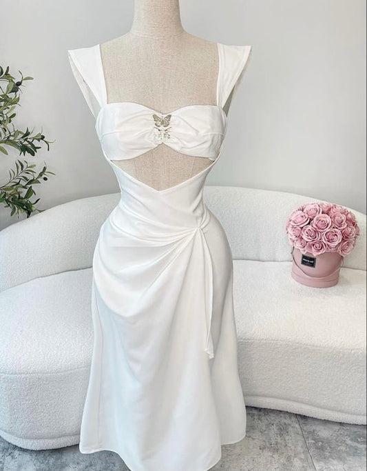 Sexy Sheath Straps White Satin Homecoming Dress C418