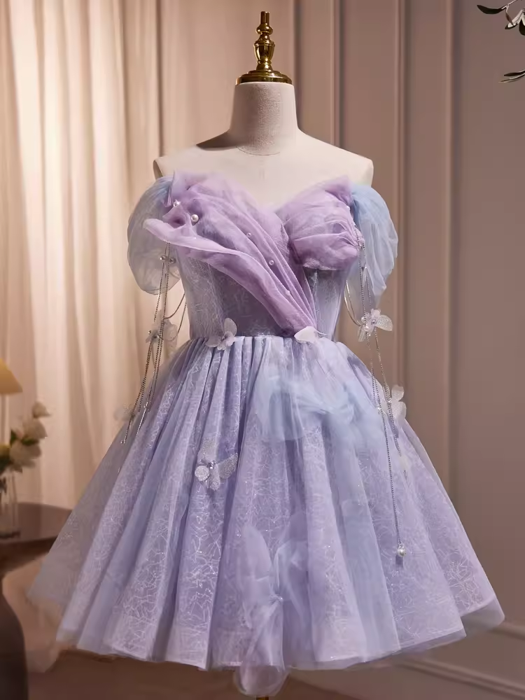 Cute Ball Gown Off The Shoulder Lilac Party Dress Homecoming Dresses C423