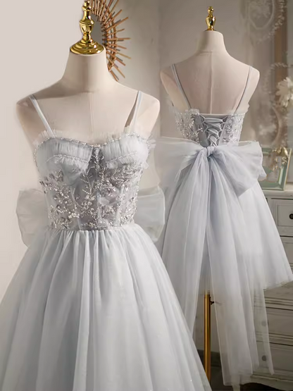 Elegant Ball Gown Straps Tulle Party Dress Gray Homecoming Dresses C433