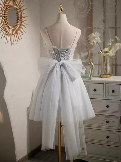 Elegant Ball Gown Straps Tulle Party Dress Gray Homecoming Dresses C433