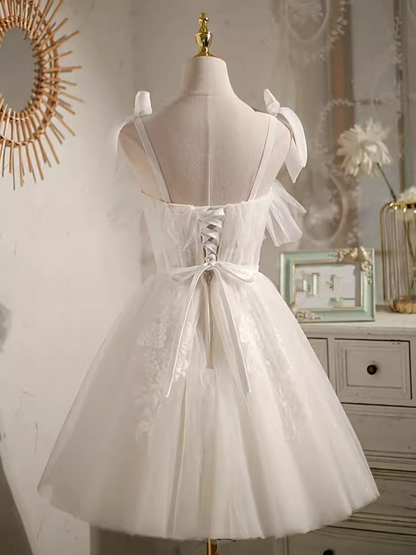 Elegant Ball Gown Straps Tulle Party Dress White Homecoming Dresses C434