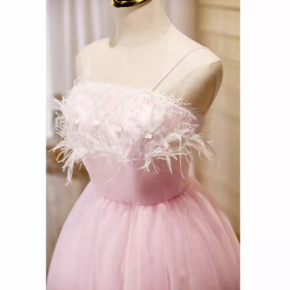 Elegant Ball Gown Spaghetti Straps Party Dress Pink Homecoming Dresses C438