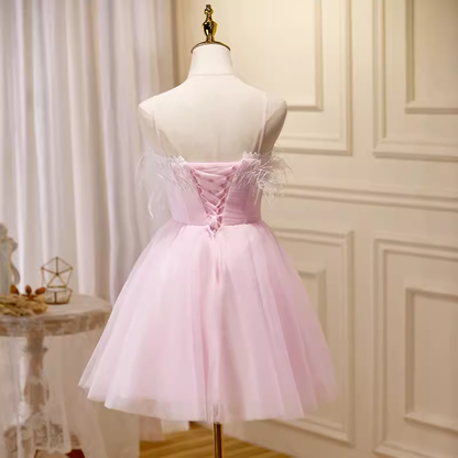 Elegant Ball Gown Spaghetti Straps Party Dress Pink Homecoming Dresses C438