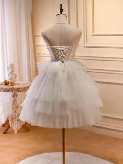 Elegant Ball Gown Strapless Tulle Party Dress White Homecoming Dresses C444