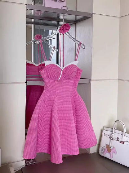 Sexy A Line Straps Pink Birthday Dress Short Homecoming Dresses C450