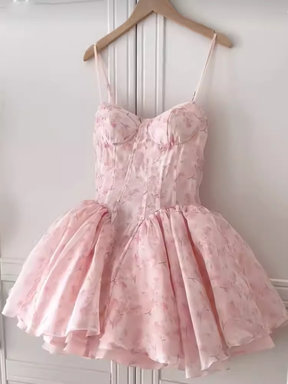 Simple A Line Spaghetti Straps Lace Birthday Dress Pink Homecoming Dresses C457