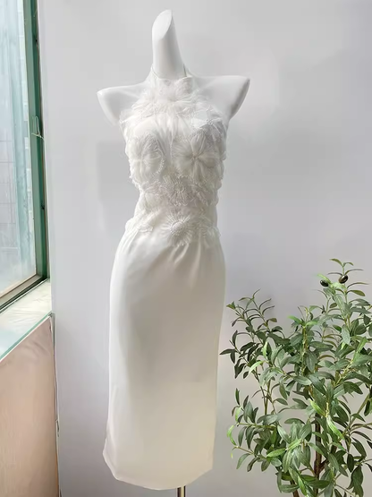 Simple Sheath High Neckline Lace Birthday Dress White Homecoming Dresses C460