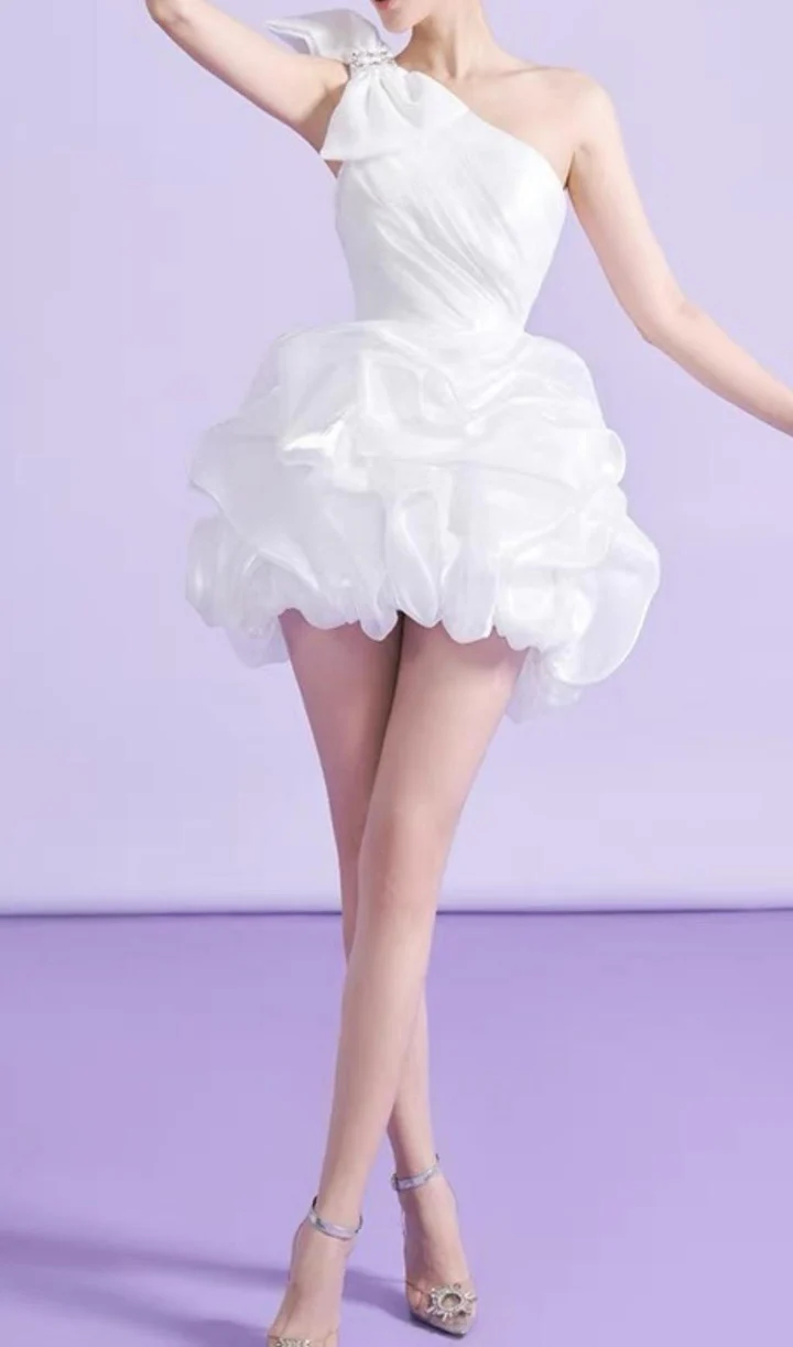 Simple Sheath One Shoulder Short Birthday Dress White Homecoming Dresses C466