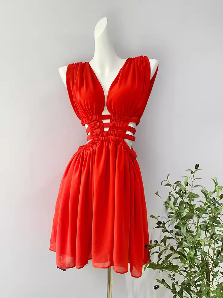 Simple A Line V Neckline Short Birthday Outfits Red Homecoming Dresses C477