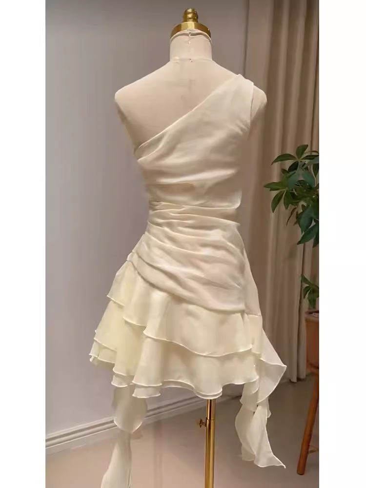 Cute A Line One Shoulder Short Birthday Dress Chiffon Homecoming Dresses C484