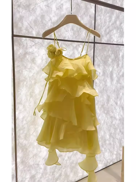 Simple A line Short Birthday Dress Yellow Chiffon Homecoming Dresses C505