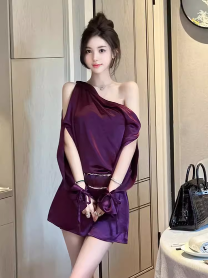 Elegant A line One Shoulder Grape 18th Birthday Dress Short Homecoming Dresses C526