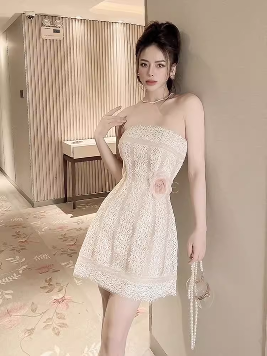 A-Line Lace Short Prom Dress White Homecoming Dress C544