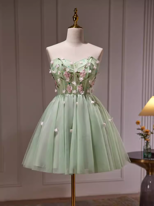 Elegant A Line Mint Green Birthday Outfits Tulle Homecoming Dresses C547