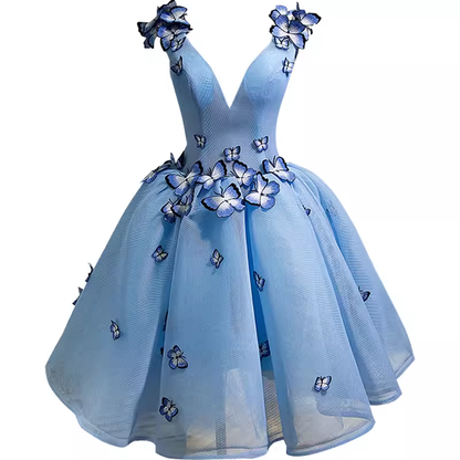 Elegant Ball Gown Blue Birthday Outfits Tulle Homecoming Dresses With Butterfly C548