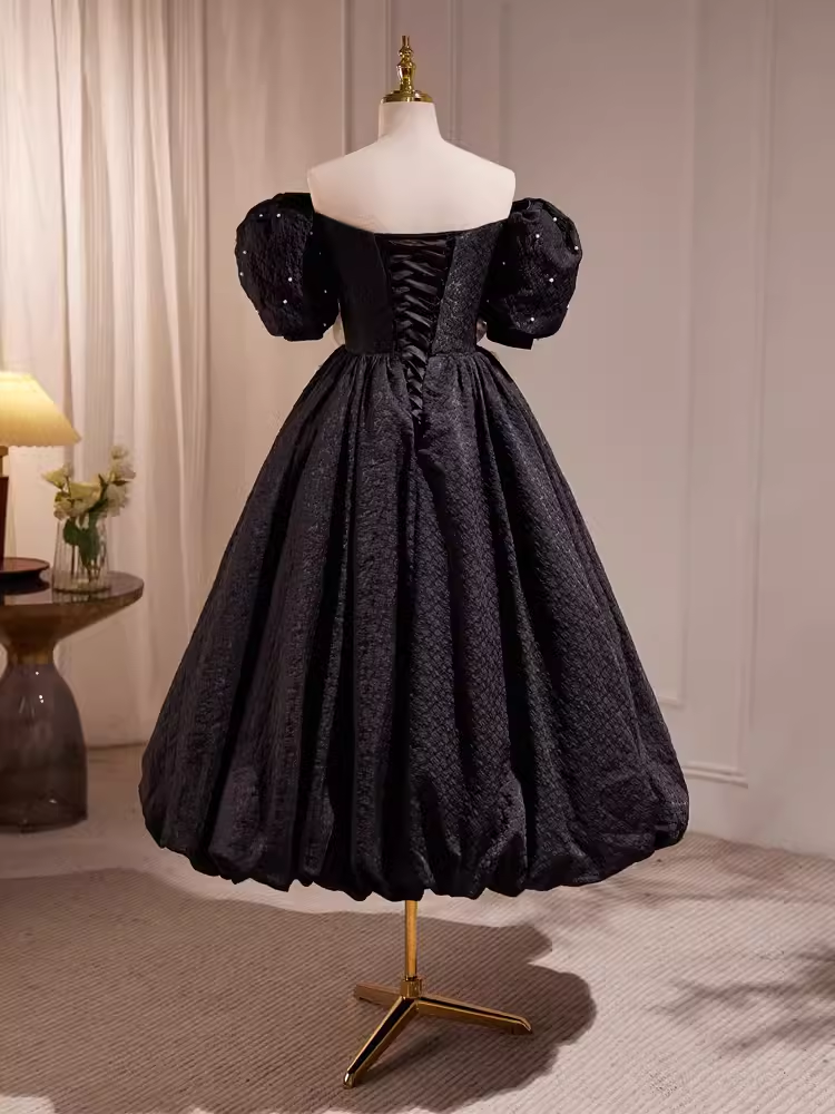 Vintage Ball Gown Off The Shoulder Black Birthday Outfits Lace Homecoming Dresses C553