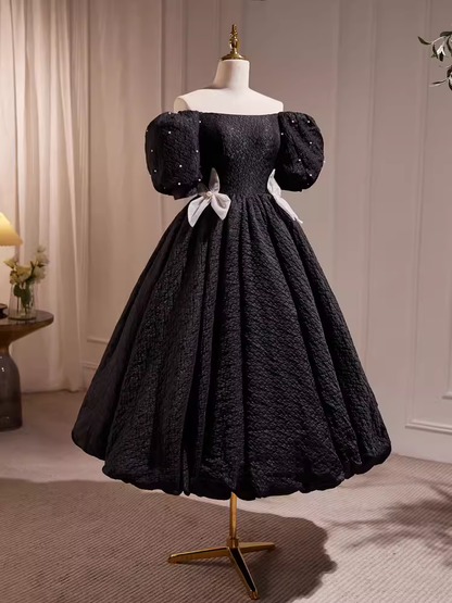 Vintage Ball Gown Off The Shoulder Black Birthday Outfits Lace Homecoming Dresses C553