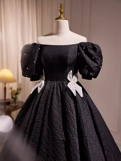 Vintage Ball Gown Off The Shoulder Black Birthday Outfits Lace Homecoming Dresses C553