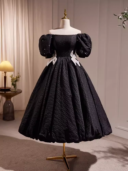 Vintage Ball Gown Off The Shoulder Black Birthday Outfits Lace Homecoming Dresses C553