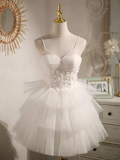 Simple A line Short Birthday Dress White Homecoming Dresses With Beads C555