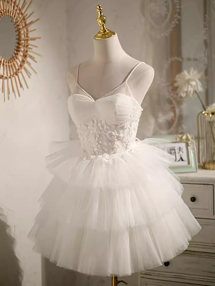 Simple A line Short Birthday Dress White Homecoming Dresses With Beads C555