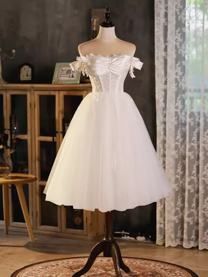 Vintage Ball Gown Off The Shoulder White Birthday Outfits Lace Homecoming Dresses C556