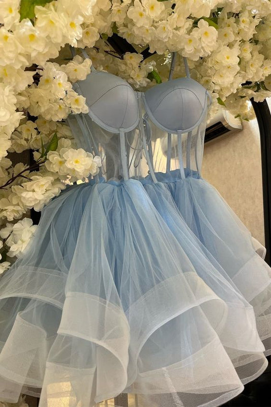 A-line Illusion Tulle Homecoming Dress Formal Dress Birthday Dress C600