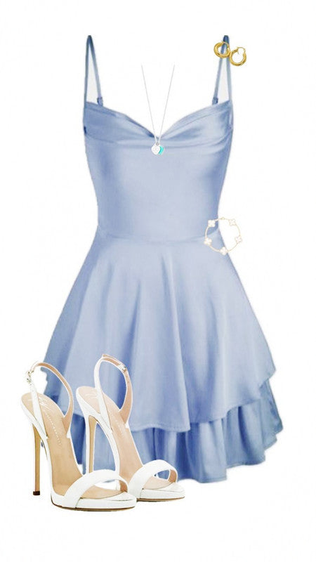 Simple A line Straps Short Blue Homecoming Dress 20th Birthday Outfits C633