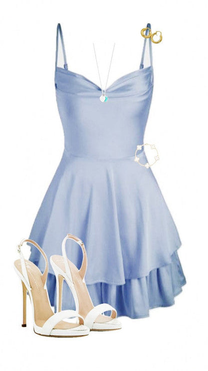 Simple A line Straps Short Blue Homecoming Dress 20th Birthday Outfits C633