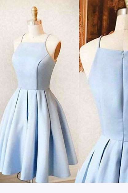 Satin Light blue Simple Short Mini Homecoming dress For Teens Birthday Outfits C716