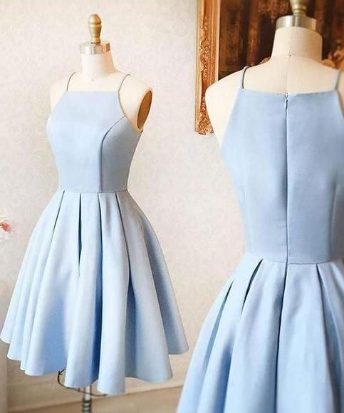 Satin Light blue Simple Short Mini Homecoming dress For Teens Birthday Outfits C716