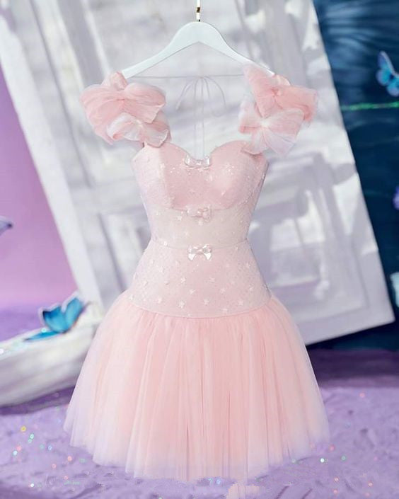 Simple A Line Straps Short Birthday Outfits Pink Homecoming Dress C895