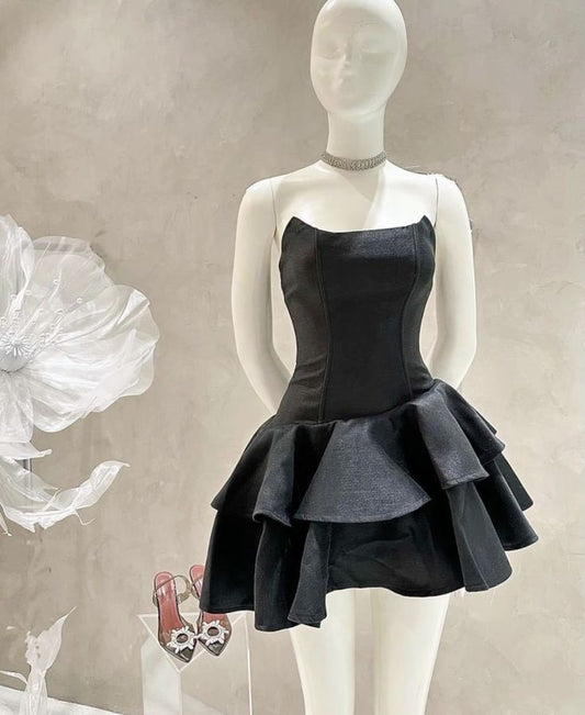 Elegant A line Strapless Short Birthday Outfits Black Homecoming Dress C911