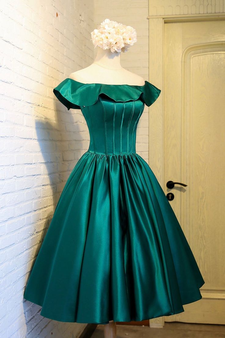 Vintage A line Off The Shoulder Green Birthday Outfits Homecoming Dress C914