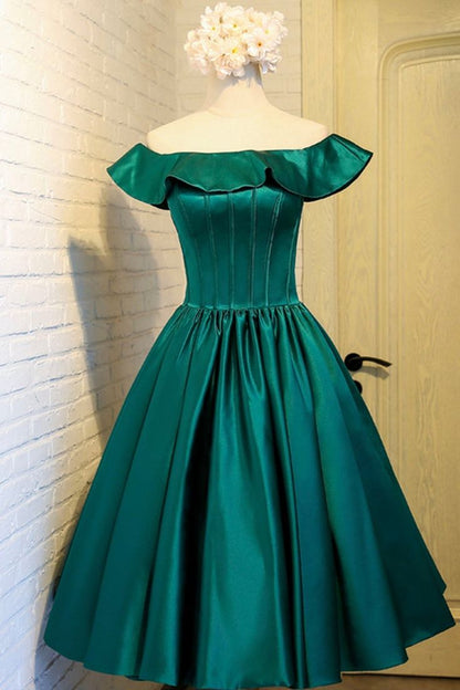 Vintage A line Off The Shoulder Green Birthday Outfits Homecoming Dress C914