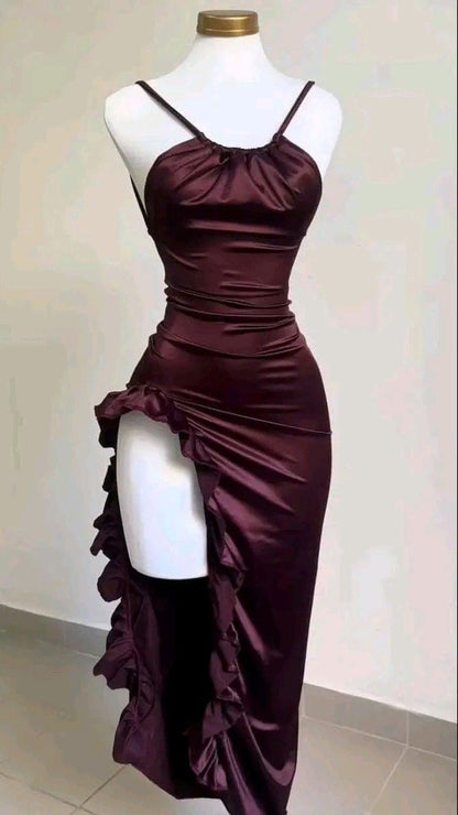 Vintage High Low Halter Burgundy Birthday Outfits Homecoming Dress C921