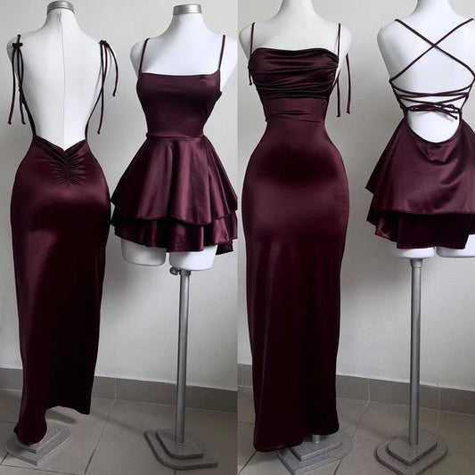 Vintage A line Straps Burgundy Birthday Outfits Homecoming Dress C922