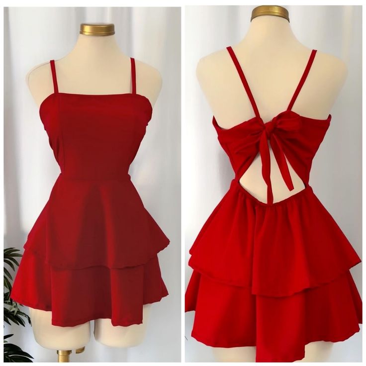 Vintage A line Straps Red Birthday Outfits Bow Homecoming Dress C923