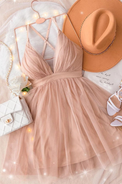 Vintage A line Blush Pink Tulle Birthday Outfits Homecoming Dress C931