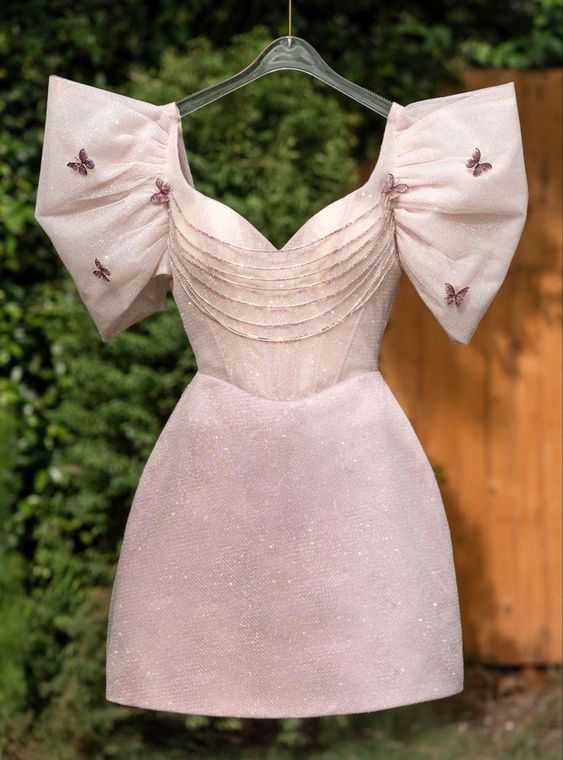 Vintage A line Light Pink Sequin Birthday Outfits Homecoming Dress C932